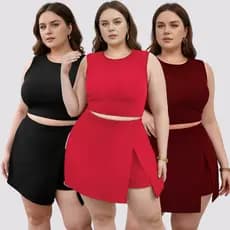 Conjunto Plus Short Saia + Top Regata Plus Size Conjuntinho Curve