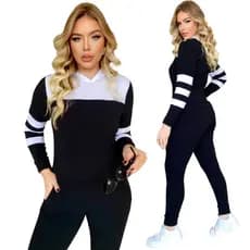 Conjunto de Frio Feminino Bicolor Agasalho Com Capuz Comfy