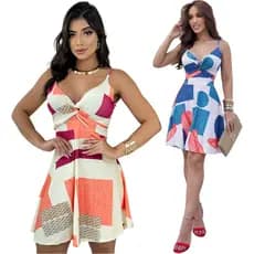 Kit 2 Vestidos Alcinha Estampado Curto Com Bojo Soltinho