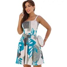 Vestido Soltinho Trancinha Estampado Com Bojo Curto Rodado