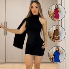 Vestido Nula Manca Tubinho Manga Única Aberta Suplex Premium Com Bojo Moda Blogueira
