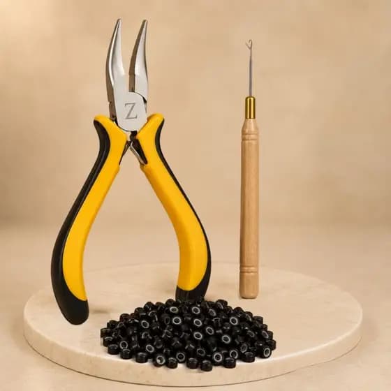 Kit Alicate Mega Hair + Agulha + 100 Microlink com Silicone