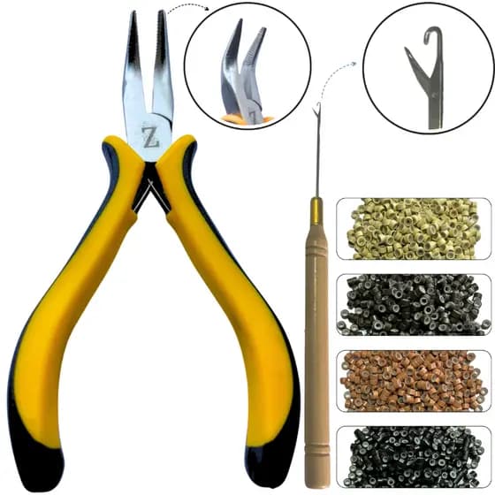 Kit Mega Hair Alicate Profissional + Agulha + 100 Microlinks Com Silicone