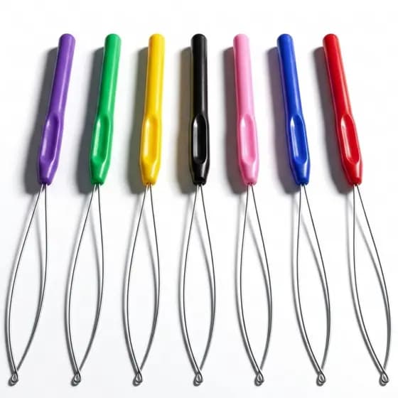 6 Agulhas Peixinho Para Mega Hair Cabo Plástico Colorido