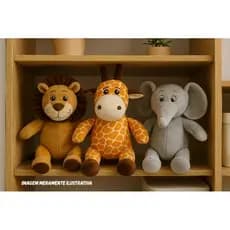 Trio Safari de Pelúcia Leão, Elefante e Girafa Decoração para Festa Animais de Pelúcia para Nicho Bichos de Pelúcia