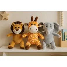 Trio Safari de Pelúcia Decoração- Leão/ Elefante/ Girafa