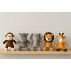 Kit Animais de Pelúcia Safari 5 Animais DecoraçãoFestaInfantil Menino Menina Bebê Macaco Leão Elefante Girafa Hipopótamo