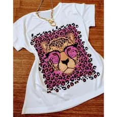 Tshirts Camiseta Feminino Moda Estampada Onça Pintada Algodão Baby Look