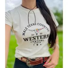 Kit Camiseta + Choker Country Modelo Western Baby Look feminino Country Delicada Estampado