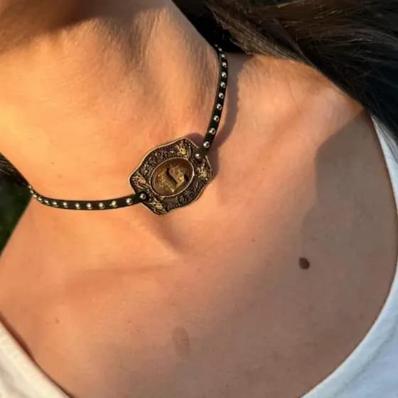 Colar Country Personalizado Inicial Colar Fivela com Couro Choker Delicada Western Moda Boiadeira