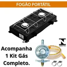 Fogão Portátil 2 Bocas Baixa Pressão Gás Fogão Camping Com Kit Gás