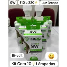 Kit 10 Lâmpadas Super Led Econômica 9w Bivolt 110 220 3 Lamp 5 Lamp 7 Lamp Luz Branca Fria  6500K