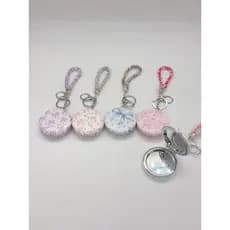 Mini Espelho De Maquiagem Para Bolsa Chaveiro Pequeno Com Líquido E Glitter Dobrável Portátil
