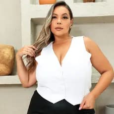 Coletinho Curto Plus Size Feminino Colete Alfaiataria Forrado Botões Social