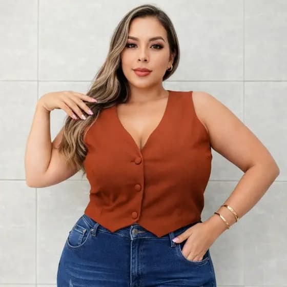 Coletinho Curto Plus Size Feminino Social Alfaiataria Forrado Com Botão Oferta do Dia
