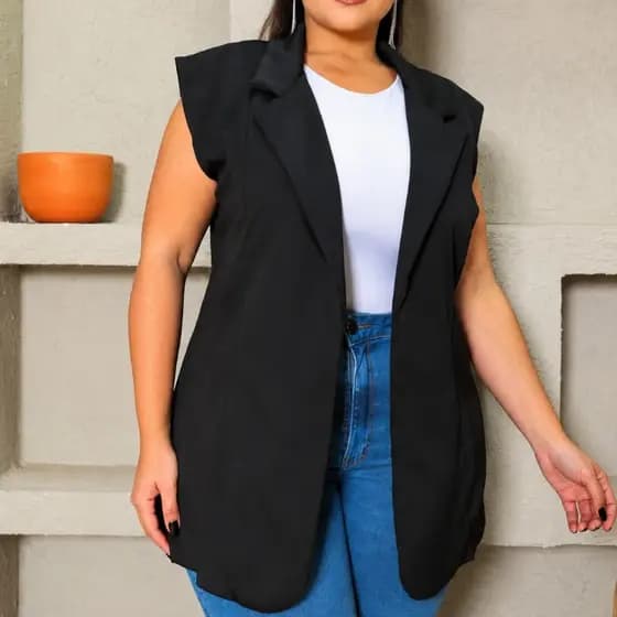 Colete Longo Alfaiataria Plus Size Social Elegante G2 e G3 Grande
