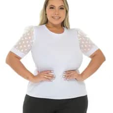 Blusa Feminina Plus Size Blusinha Bufante Bolinha Tule Poa Verão