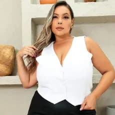 Coletinho Curto Plus Size Feminino Colete Alfaiataria Forrado Botões Social Moda Atual