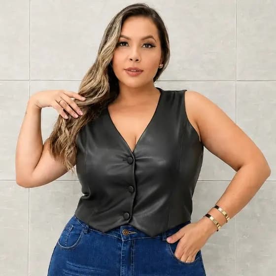 Coletinho Courino Curto Plus Size Feminino Colete Social Com Botões