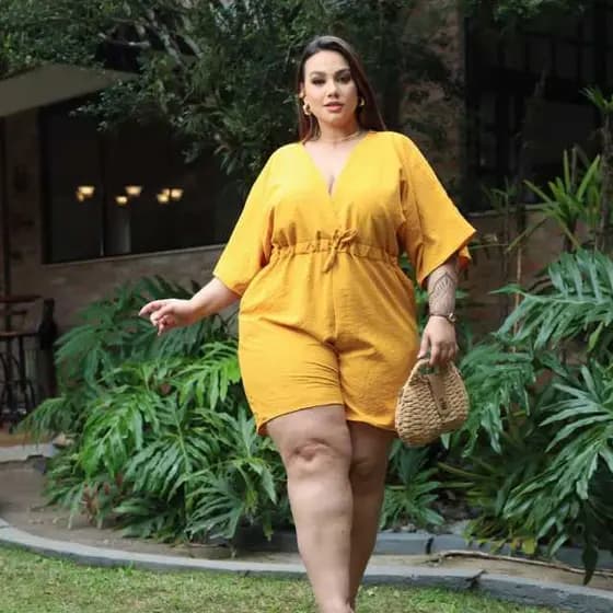 MACAQUINHO DUNAS MOSTARDA PLUS SIZE FEMININO, MANGA CURTA FORRADO