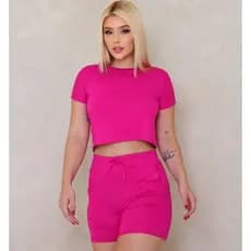 Conjunto Feminino básico liso verão cropped + shorts shortinhos roupa academia