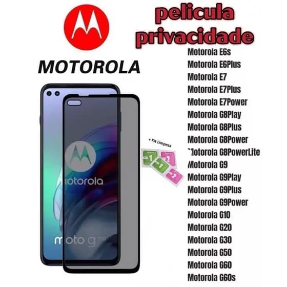 Kit Película Motorola Privacidade de Vidro 3D Para Moto G04/G24/G34/G10/G20/G30/G14/G54/G84/G10/G20/G30/G60/E7 /