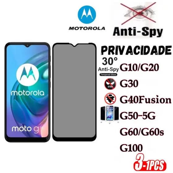 Kit Película Privacidade de Vidro 3D Anti Spy Para MOTO G10/G20/G30/G40 FUSION/G50 5G/G60/G60s/G100 /