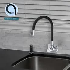 Torneira de Cozinha Lavanderia - Preta e Prata - Parede - Gourmet Flexível Silicone Pia 1/4 de Volta