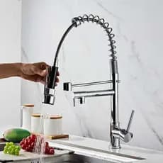 Torneira Cozinha Gourmet Monocomando com Spray Extensor – Água Quente e Fria, Aço Inox