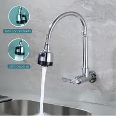 Torneira com chuveiro - Cromado Inox - com rotação de 360° - Cozinha Lavanderia - Modelo de Parede