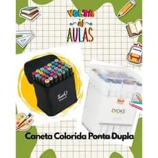 Conjunto de Caneta Colorida Ponta Dupla 36Pçs com Estojo (Versão Pretas ou Brancas)