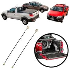 Par Cabo Aço Tampa Caçamba Traseira Fiat Strada Modelo 2008 Até 2013 Resistente