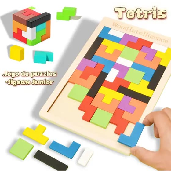 Quebra-Cabeça 3D Colorido Tangram De Madeira Brinquedos Tetris Jogo Infantil Maginação Pré-Escolar Brinquedo Educacional