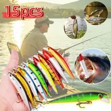 Kit 15 Lures Iscas Artificiais Importadas 3D Olhos Wobblers Crankbait Meia Água Pesca Truta Peixe Realista Anzol Duplo