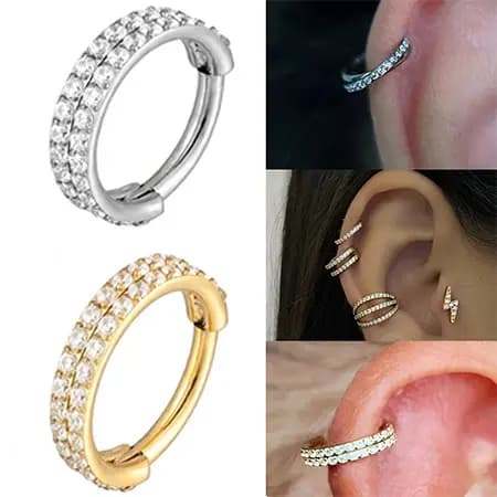 Piercing Argola Segmento Articulado Aço Cirúrgico PVD Zircônia 2 FILEIRAS
