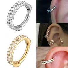 Piercing Argola Segmento Articulado Aço Cirúrgico PVD Zircônia 2 FILEIRAS