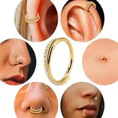 Brinco de Piercing Feminino em Aço Inoxidável com Zircônia - Argola - Dourado e Prateado