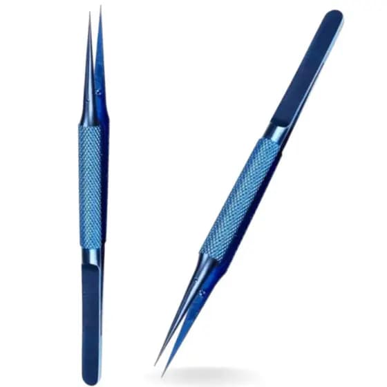 Pinça Profissional De Titânio Azul Ponta Reta/Curva Para Design Preciso-Aperto Firme Anti-Vibração
