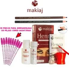 Kit Sobrancelha Completo: Makiaj Henna Natural + 2 Lápis (Preto e Marrom) + 10 Aplicadores
