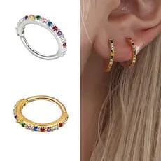 Piercing Nariz Aço Inoxidável, Argola Simples com Zircônia Colorida, Antialérgico