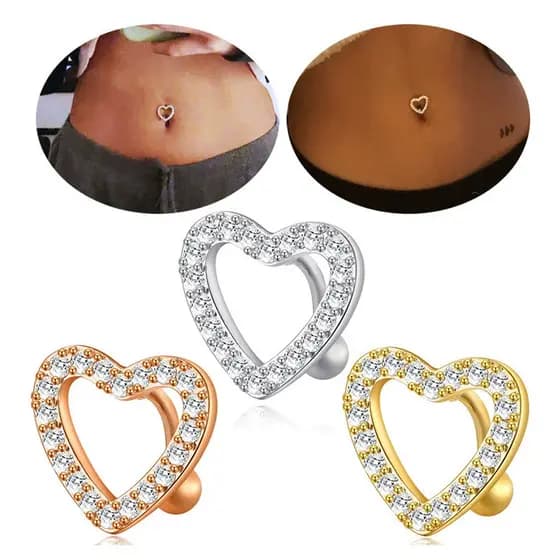Luxuoso Lindo Anel De Umbigo De Cabeça Para Baixo Em Forma De Coração Joia Piercing Corporal Feminino