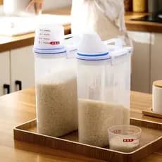 Recipiente Hermético De 2.5L Com Copo De Medição Organizador Multiuso , Armazenamento De Alimentos Frasco De Arroz Selad