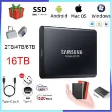SAMSUNG Unidade Externa SSD T5 Disco Rígido Externo 2TB 4TB 8TB 16TB HD USB 3.1 Adaptador Móvel Presente