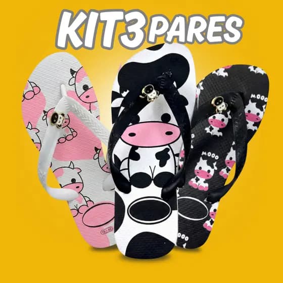Kit 3 Pares Chinelo Feminino Estampado de Dedo Colorido Confortável e Estiloso 33 ao 40 Envio Rápido