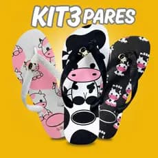 Kit Chinelos Femininos 3 Pares Estampados Super Confortáveis ideal p/ dia a dia 33/40 Envio Imediato
