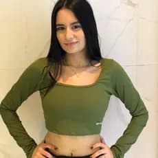 Blusa Cropped de Manga comprida Feminino - Decote Quadrado -Tecido Poliamida - Blusa Feminina