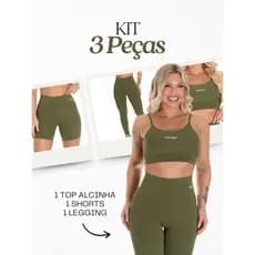 Kit FitnessTop, Legging e Short - Tecido Poliamida - Zero Transparência 3 Peças Academia
