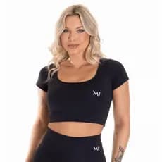 Blusa Cropped de Manga Curta Feminino - Decote Quadrado - Tecido Poliamida - Blusa Feminina