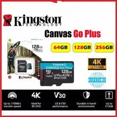 Cartão Micro SD Kingston Canvas Go Plus Com Adaptador (64 Gb/128/256/512) Classe 10 UHS-I U3 V30 A2