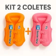 kit 2 coletes Boia Tamanho M Inflável Natação Infantil Diversão Piscina Lago Mar Azul Rosa Amarelo laranja.